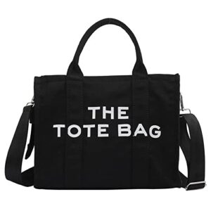 tote bag women canvas tote bags with zipper canvas tote bags crossbody bag for office, travel, school (black)