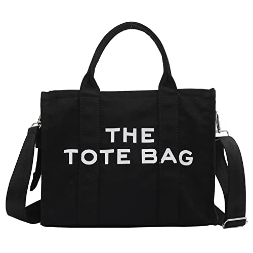 Tote Bag Women Canvas Tote Bags With Zipper Canvas Tote Bags Crossbody Bag for Office, Travel, School (Black)