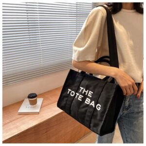 Tote Bag Women Canvas Tote Bags With Zipper Canvas Tote Bags Crossbody Bag for Office, Travel, School (Black)