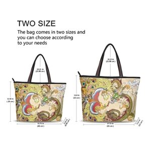 Bolaz Tote Bag with Zipper for Women Chinese Dragon Phoenix Handbags Pockets Shoulder Bag Work Large Travel Office Business