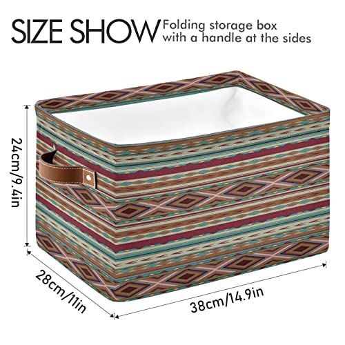 xigua Storage Basket Mexican Serape Blanket Stripes Colorful Storage Bin with Handle, Large Storage Cube Collapsible for Shelves Closet Bedroom Living Room 2PCS