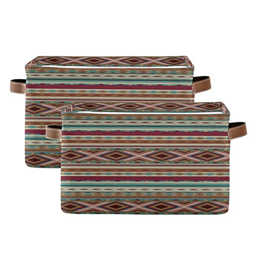 xigua Storage Basket Mexican Serape Blanket Stripes Colorful Storage Bin with Handle, Large Storage Cube Collapsible for Shelves Closet Bedroom Living Room 2PCS