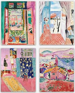 matisse wall art prints – set of 4 henri aesthetic posters for aesthetic room decor, art exhibition matisse prints pink posters framable art cute impressionist group of prints (8×10)