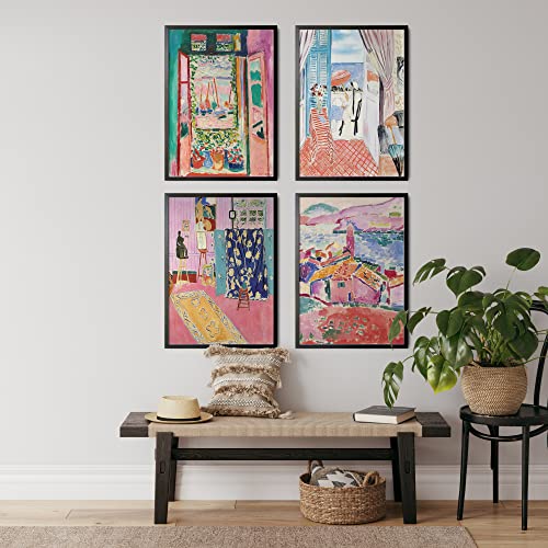 Matisse Wall Art Prints - Set of 4 Henri Aesthetic Posters for Aesthetic Room Decor, Art Exhibition Matisse Prints Pink Posters Framable Art Cute Impressionist Group of Prints (8x10)