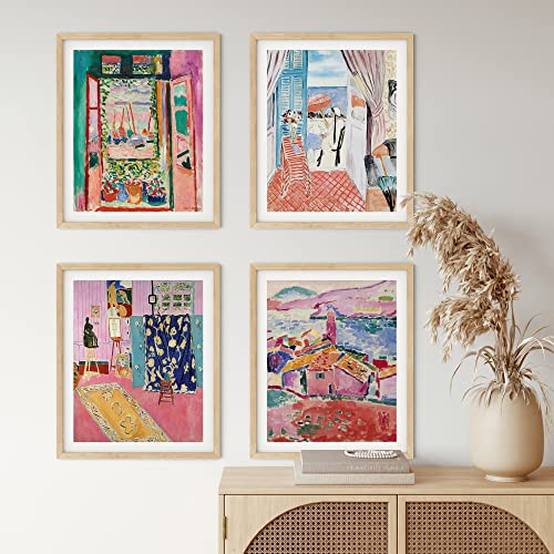 Matisse Wall Art Prints - Set of 4 Henri Aesthetic Posters for Aesthetic Room Decor, Art Exhibition Matisse Prints Pink Posters Framable Art Cute Impressionist Group of Prints (8x10)