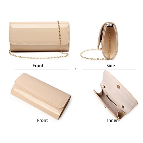 Nude Clutch Purses for Women Black Patent leather Clutch Red Envelope Clutch Bag Crossbody Handbag for Wedding Party Gift Travel (Nude 018)