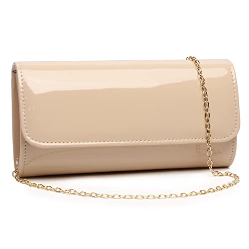 Nude Clutch Purses for Women Black Patent leather Clutch Red Envelope Clutch Bag Crossbody Handbag for Wedding Party Gift Travel (Nude 018)