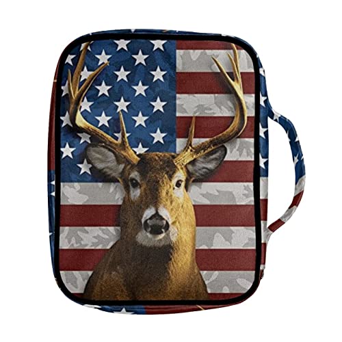 Uourmeti American Flag Deer Bible Covers for Women Girls Bible Case Large Bible Bag with Handle Carrying Book Case Bible Tote Bag with Zipper Pocket Bible Cover for Bible Study