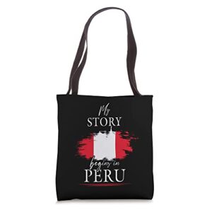 my story begins in peru flag peruvian football cusco tote bag