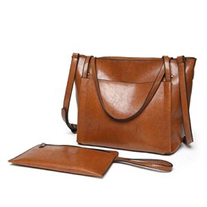 New Women's Chic Bag Retro Large Bag Shoulder Messenger Bag Simple Oil Wax Leather Portable Tote Bag