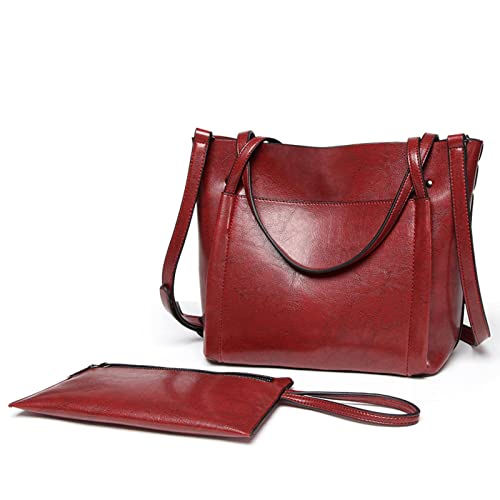 New Women's Chic Bag Retro Large Bag Shoulder Messenger Bag Simple Oil Wax Leather Portable Tote Bag