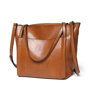 New Women's Chic Bag Retro Large Bag Shoulder Messenger Bag Simple Oil Wax Leather Portable Tote Bag