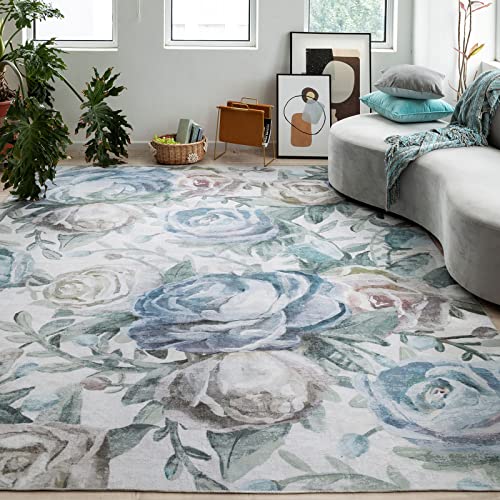 DECOMALL Jasmine 8x10ft Area Rugs, Colorful Modern Flower Rug, Machine Washable Non Slip Carpet for Living Room Bedroom Dinning Room,8x10ft Blue/Multi