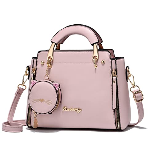 XIAOYU Fashion Purses and Handbags for Women Ladies Leather Top Handle Satchel Shoulder Bags Small Totes (Pink)