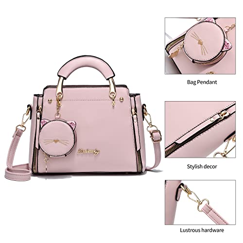 XIAOYU Fashion Purses and Handbags for Women Ladies Leather Top Handle Satchel Shoulder Bags Small Totes (Pink)