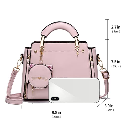 XIAOYU Fashion Purses and Handbags for Women Ladies Leather Top Handle Satchel Shoulder Bags Small Totes (Pink)