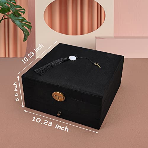 GYJOYERO Jewelry Organizer 5 Layers Velvet Square Jewelry Box Women Necklace Ear studs Display Bangles Large Jewelry Storage Case Drawer GY306 (Black)