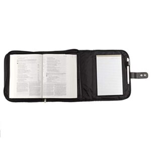 Christian Art Gifts Black Microfiber Bible Cover for Men and Women | Ichthus Jesus Fish Emblem | Extra Large Zippered Tri-Fold Organizer Case for Bible