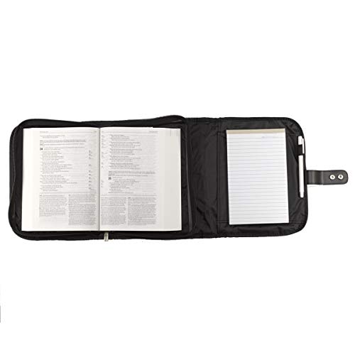 Christian Art Gifts Black Microfiber Bible Cover for Men and Women | Ichthus Jesus Fish Emblem | Extra Large Zippered Tri-Fold Organizer Case for Bible