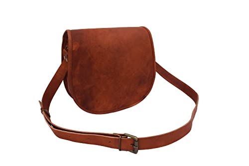 Handmade Full Grain Vintage Leather Crossbody Sling Bag Women/Teen Girls Purse Wallet Satchel Handbag Messenger Bags (Small), Brown