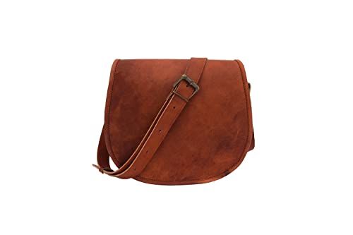 Handmade Full Grain Vintage Leather Crossbody Sling Bag Women/Teen Girls Purse Wallet Satchel Handbag Messenger Bags (Small), Brown