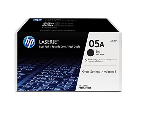 HP 05A Black Toner Cartridges (2-pack) | Works with HP LaserJet P2035, P2055 Series | CE505D