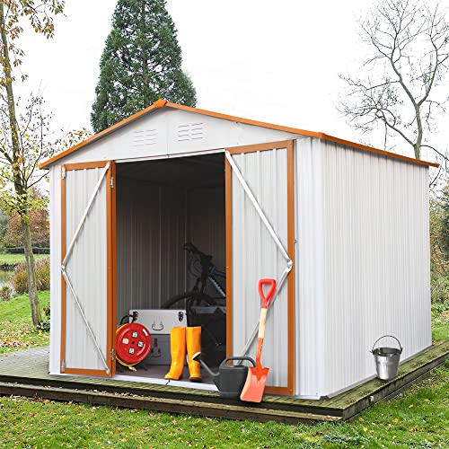 OUYESSIR 8 x 6 Ft Outdoor Storage Shed, Garden Shed with Padlock, Punched Vents and Waterproof Tool Storage Shed for Courtyard, Lawn, Backyard (8 x 6 Ft, White)