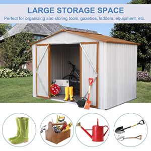 OUYESSIR 8 x 6 Ft Outdoor Storage Shed, Garden Shed with Padlock, Punched Vents and Waterproof Tool Storage Shed for Courtyard, Lawn, Backyard (8 x 6 Ft, White)