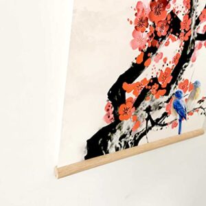 zhugege Plum Bossom Flower Painting,Wall Art for Living Room Bedroom,Chinese Traditional Meticulous Painting,Posters and Printing,Fixed Wooden Hanging Scroll (16”x32”) (16”x32”)