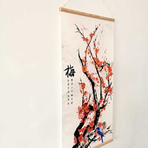 zhugege Plum Bossom Flower Painting,Wall Art for Living Room Bedroom,Chinese Traditional Meticulous Painting,Posters and Printing,Fixed Wooden Hanging Scroll (16”x32”) (16”x32”)