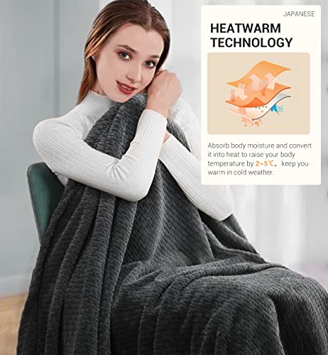 Elegear Fleece Throw Blanket Queen Size, 350GSM Super Soft Fuzzy Blanket with Jacquard Weave Design, Lightweight Flannel Cozy Blanket for All Season, for Bed/Sofa/Couch/Office/Travel - 90"x90", Gray