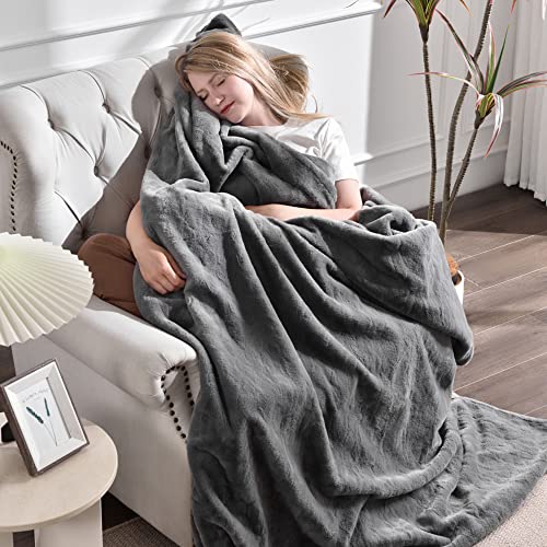 Krifey Throw Blanket, Super Soft Fluffy Luxury Minky Blanket Warm Comfy Faux Fur Bed Throw Gray 50" x 60"
