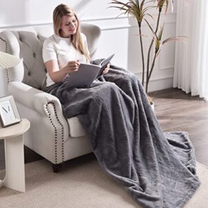 Krifey Throw Blanket, Super Soft Fluffy Luxury Minky Blanket Warm Comfy Faux Fur Bed Throw Gray 50" x 60"