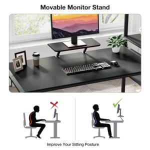 GreenForest Computer Desk 68.8 inch with Storage Printer Shelf Home Office Desk with Movable Monitor Stand and 2 Headphone Hooks for Study Writing PC Gaming Working, Black