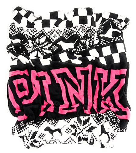 Victoria's Secret Pink Soft Fleece Blanket, Black/White Snowflake