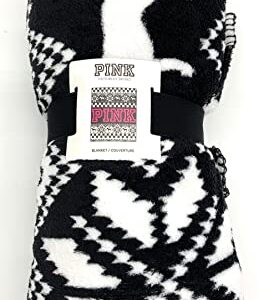 Victoria's Secret Pink Soft Fleece Blanket, Black/White Snowflake