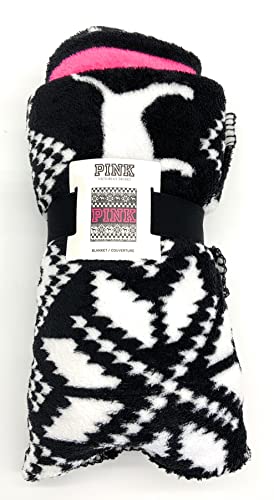 Victoria's Secret Pink Soft Fleece Blanket, Black/White Snowflake