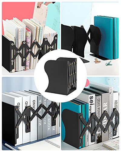 MSDADA Adjustable Bookends, Bookends for Heavy Book, Expandable Book Organizer for Office, School, Libraries, Extends up to 19 inches (Black)