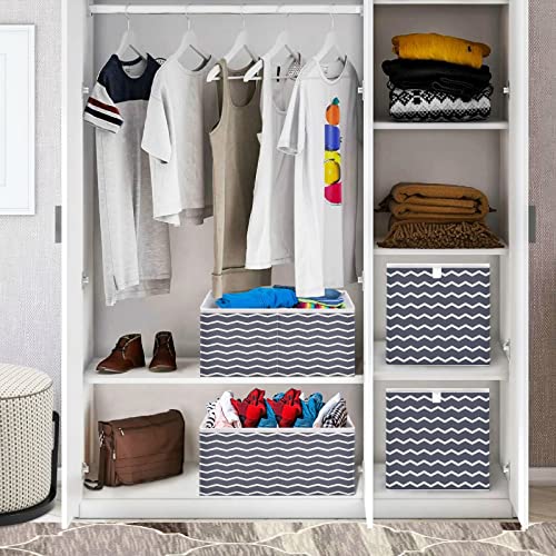 ALAZA Collapsible Storage Cubes Organizer,Sea Waves Pattern Storage Containers Closet Shelf Organizer with Handles for Home Office