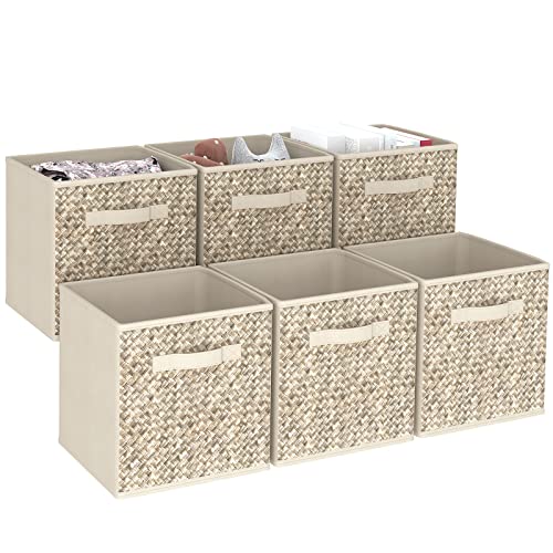 Wisdom Star 6 Pack Fabric Storage Cubes with Handle, Foldable 11 Inch Cube Storage Bins, Storage Baskets for Shelves, Storage Boxes for Organizing Closet Bins