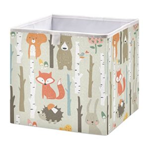alaza collapsible storage cubes organizer,funny fox bear rabbit forest animal storage containers closet shelf organizer with handles for home office