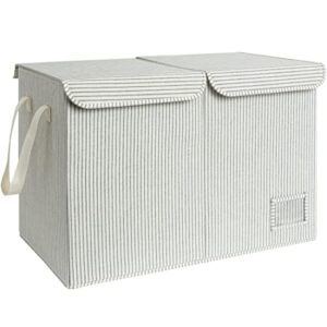 storageworks storage bin with flip-top lids, collapsible storage box, gray and white stripes, 24 ¾”l x 13″ w x 16″ h
