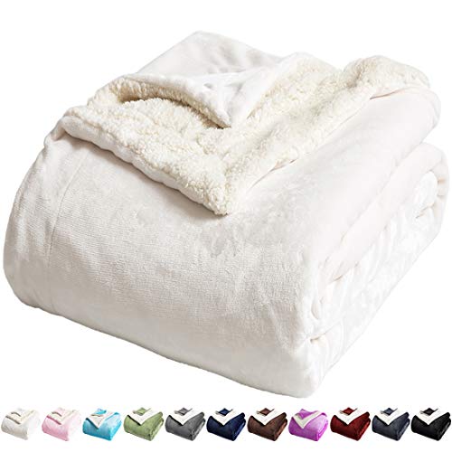 LBRO2M Sherpa Fleece Bed Blanket King Size Super Soft Plush Warm Cozy Fluffy Microfiber Couch Throw Velvet Double Reversible Blankets,Ivory