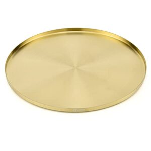 gold tray round serving platter – metal decorative plate for bar club lounge coffee table centerpieces perfume vanity jewelry display cosmetic storage counter bathroom organizer (12″ w x 3/4″ h)