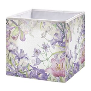 alaza collapsible storage cubes organizer,purple floral storage containers closet shelf organizer with handles for home office