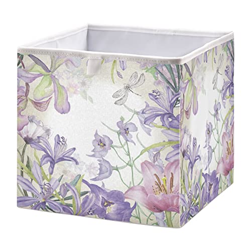 ALAZA Collapsible Storage Cubes Organizer,Purple Floral Storage Containers Closet Shelf Organizer with Handles for Home Office