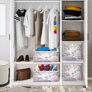 ALAZA Collapsible Storage Cubes Organizer,Purple Floral Storage Containers Closet Shelf Organizer with Handles for Home Office