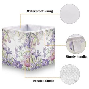 ALAZA Collapsible Storage Cubes Organizer,Purple Floral Storage Containers Closet Shelf Organizer with Handles for Home Office