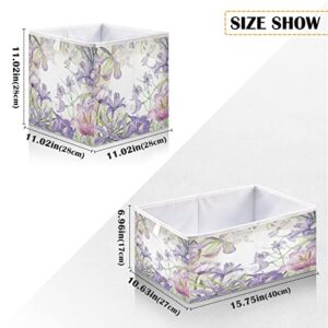 ALAZA Collapsible Storage Cubes Organizer,Purple Floral Storage Containers Closet Shelf Organizer with Handles for Home Office