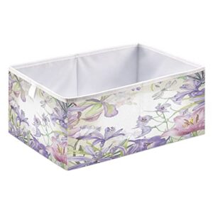 ALAZA Collapsible Storage Cubes Organizer,Purple Floral Storage Containers Closet Shelf Organizer with Handles for Home Office